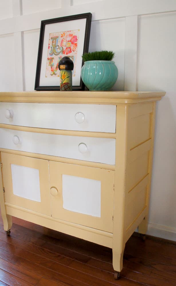 yellow and white washstand