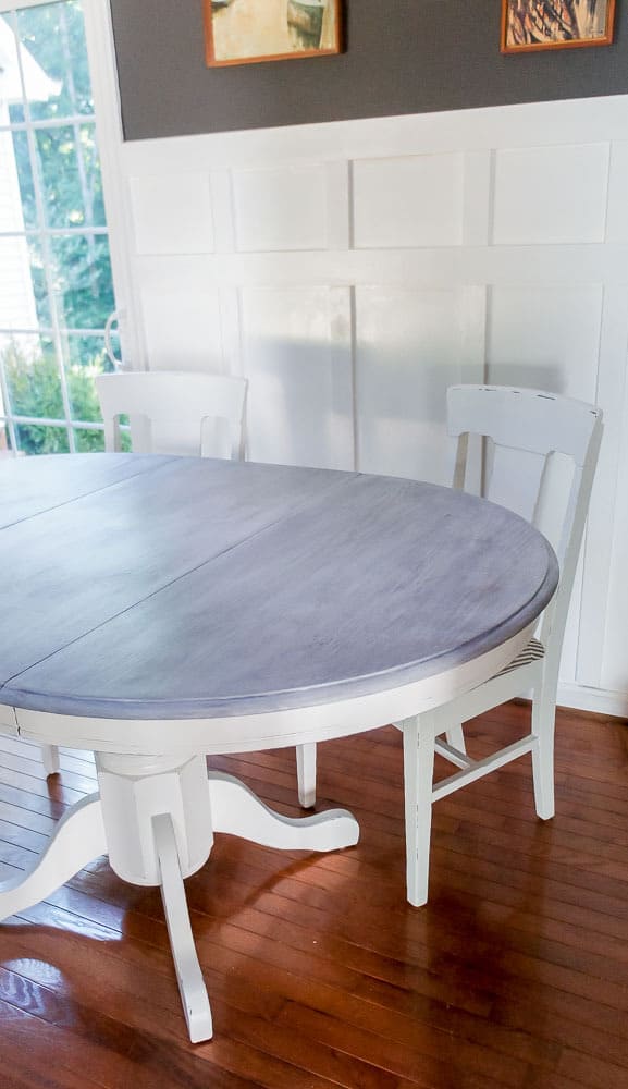 Driftwood weathered wood finish on dining table top