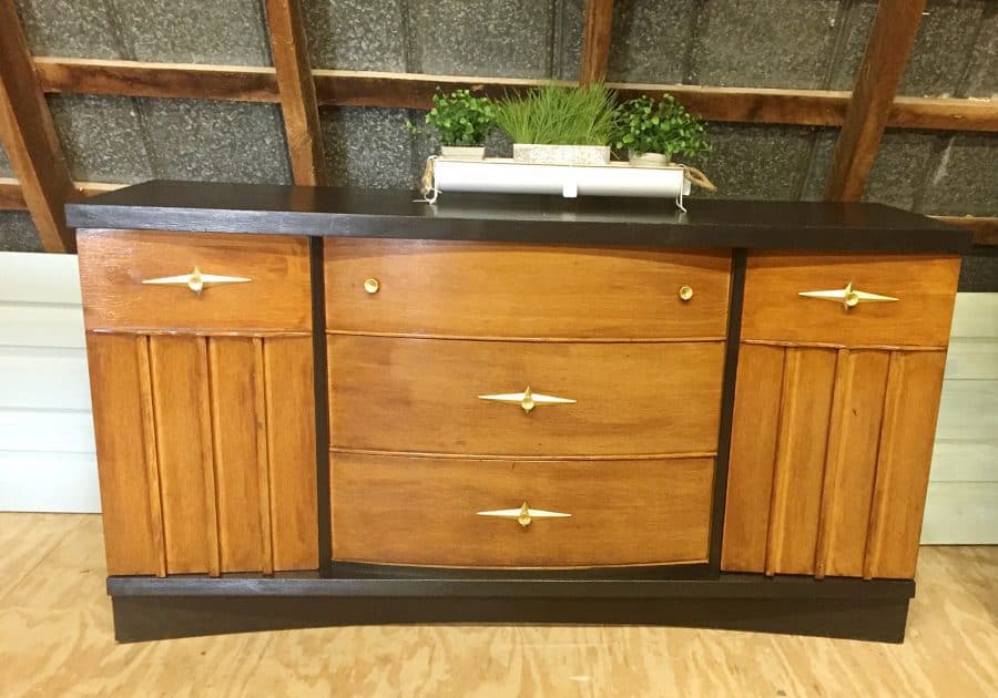 Two-tone MCM Painted Hutch and Buffet Makeover