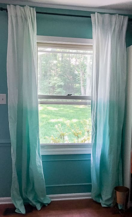 hang dyed curtains to determine hemming length