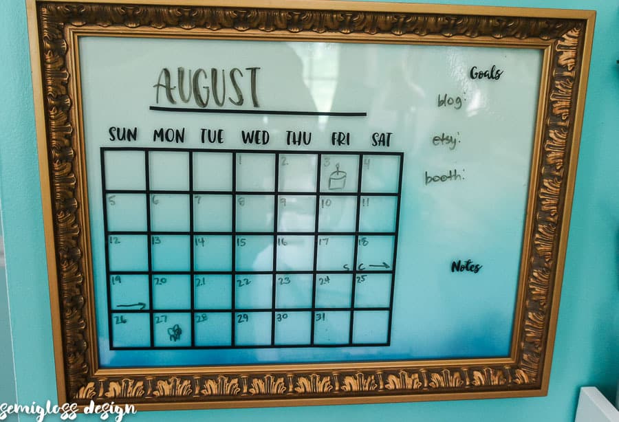 dry erase calendar in gold frame