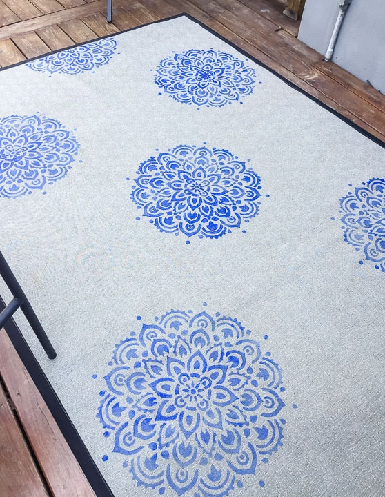 stenciled rug drying