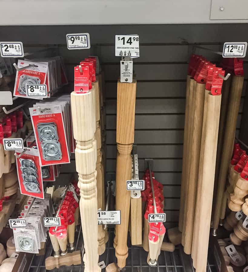 wood legs in hardware store