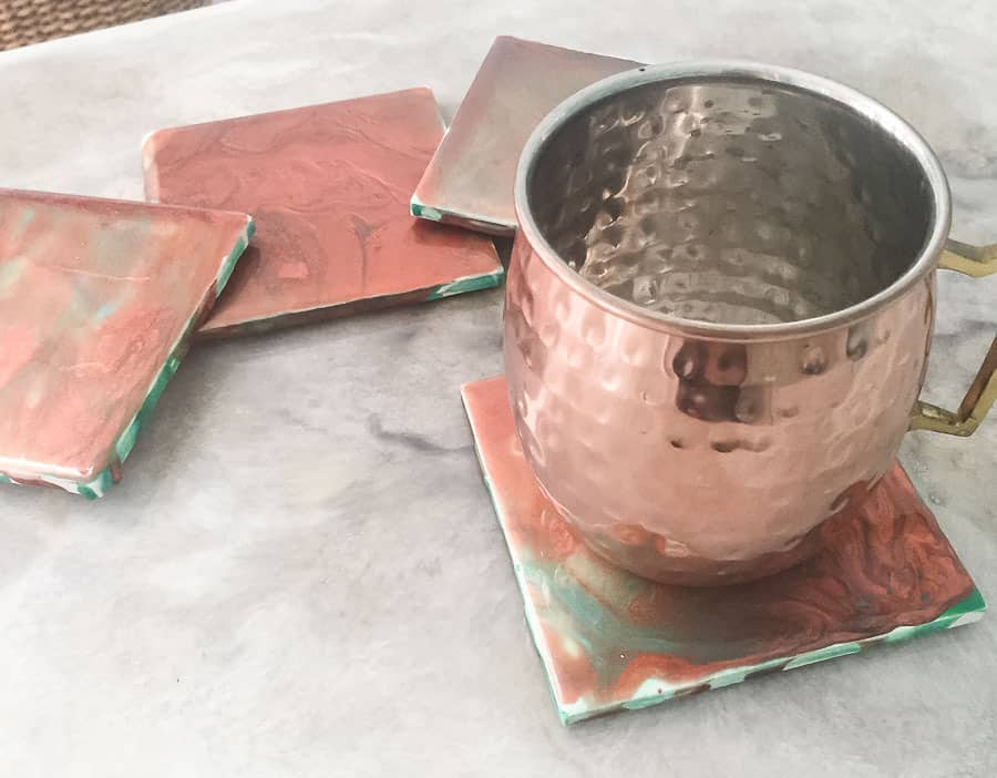 copper paint pour coasters