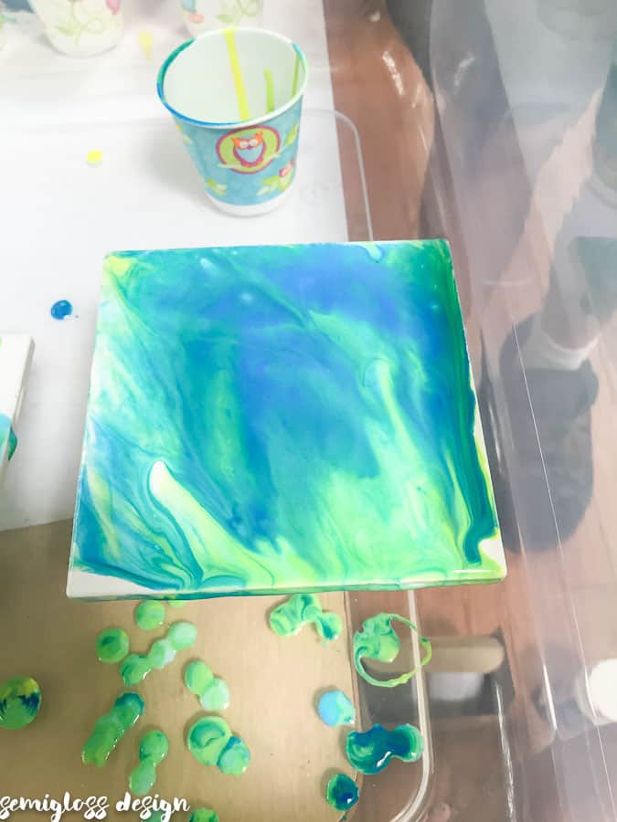 coaster after paint pouring