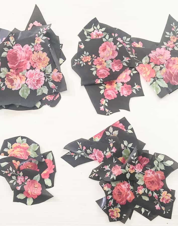 Cut floral tissue paper into sections