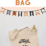 pin image - Halloween candy bag with text overlay and decorative banner image