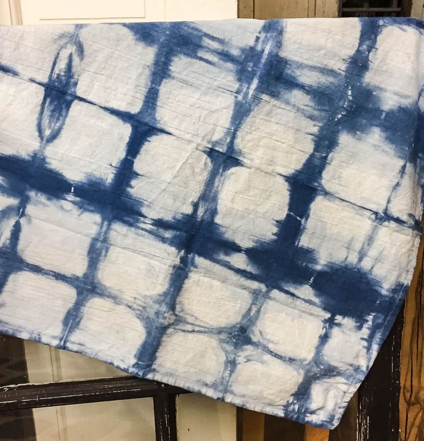 shibori tea towel on window