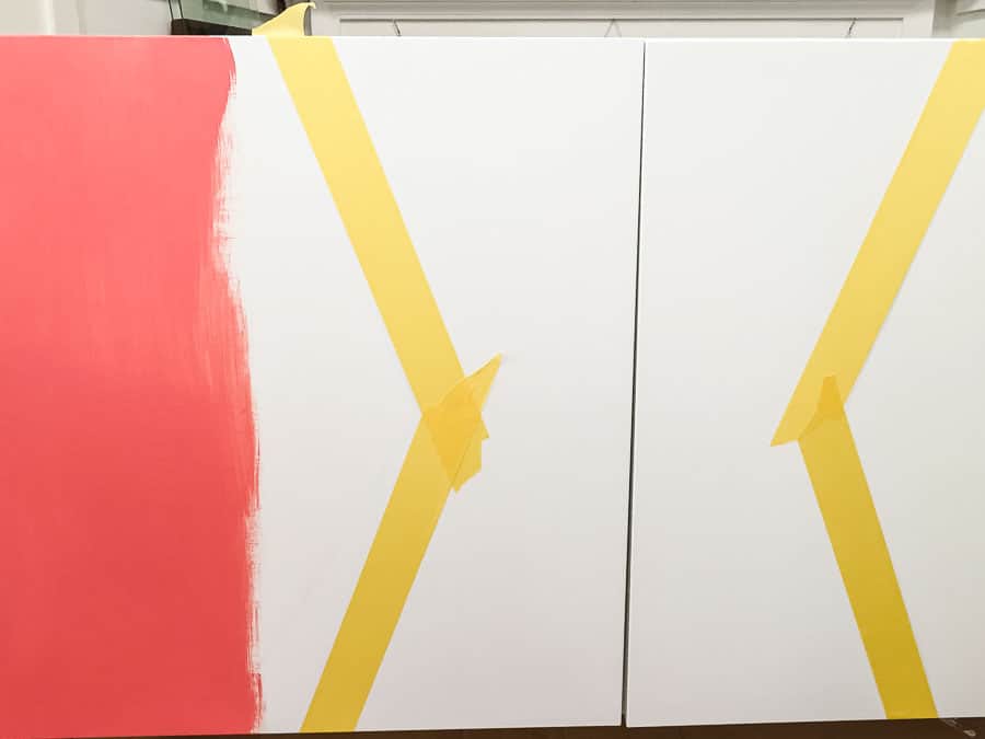 painters tape masking off design on besta cabinet