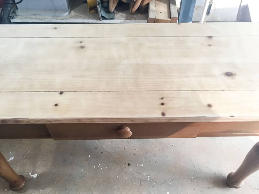 table top sanded to bare wood