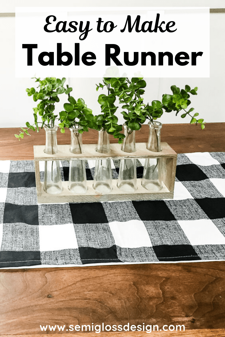 pin image - table runner with vase of greener on table with text overlay: easy to make table runner 