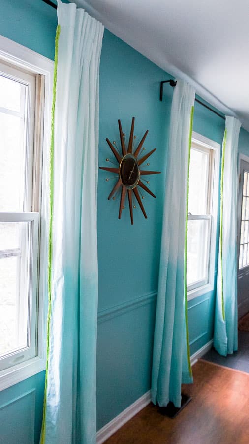 dip dyed curtains against teal walls