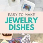 collage of finished ring dishes and the images printed on waterslide decal paper