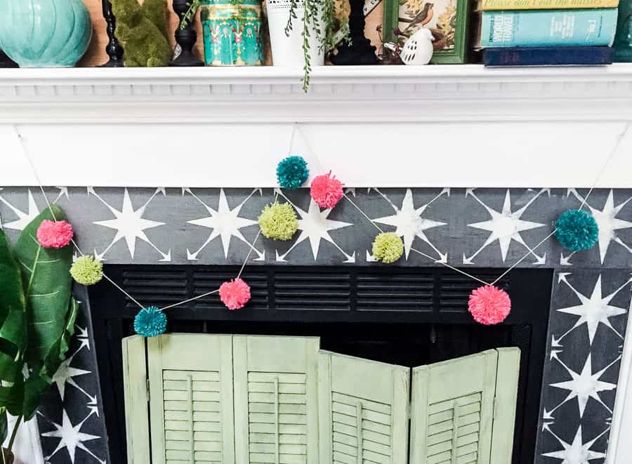 pom pom garland on mantle