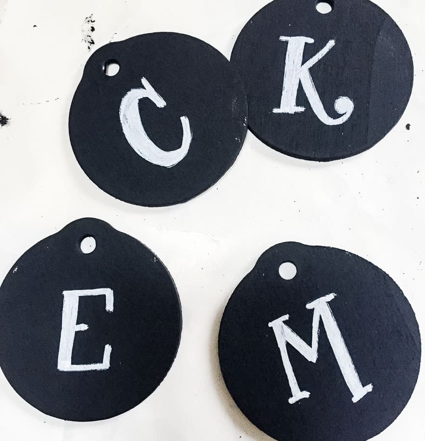 initials on chalkboard ornaments