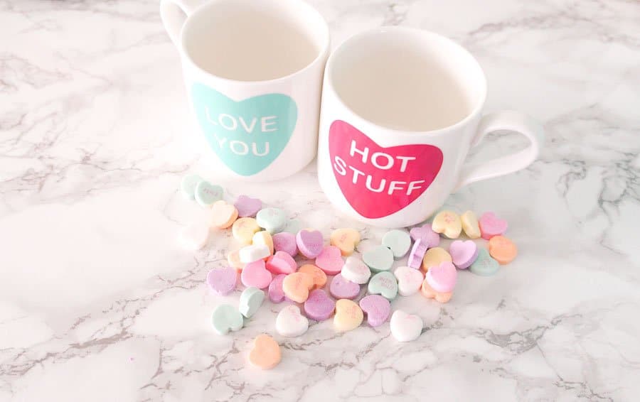 conversation hearts mug