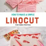 collage of diy stamps and printed pencil bag with hearts