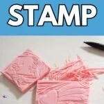 close up of stamps carved from pink lino