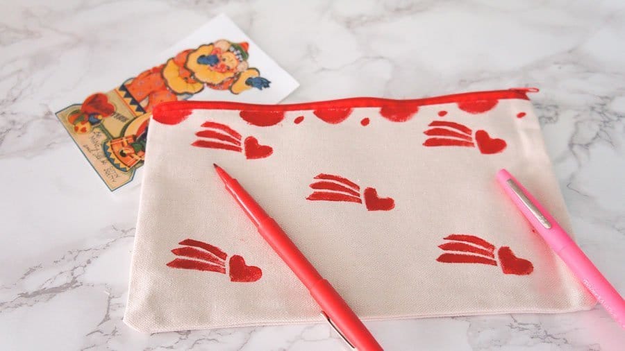 diy stamp for valentines pouch