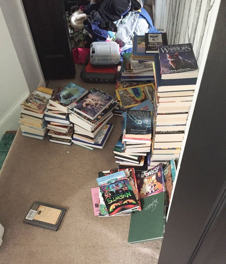 pile of books during konmari