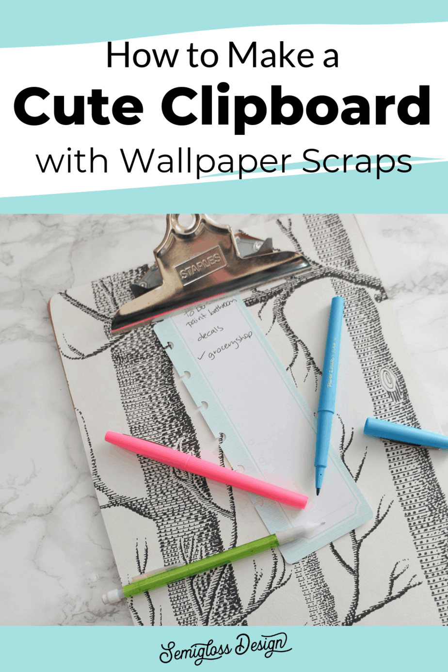 DIY clipboard with wallpaper scraps