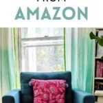 teal armchair with pink pillow