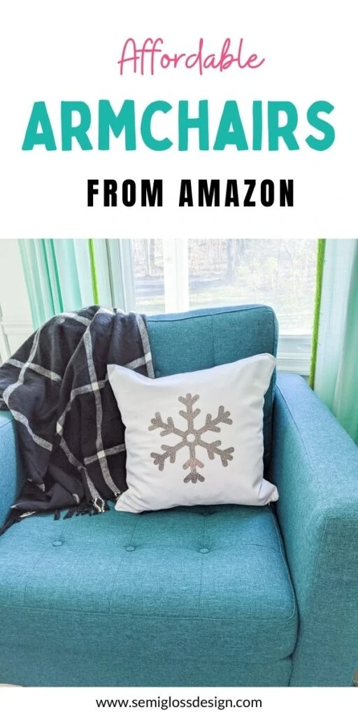 pin image - teal chair with snowflake pillow