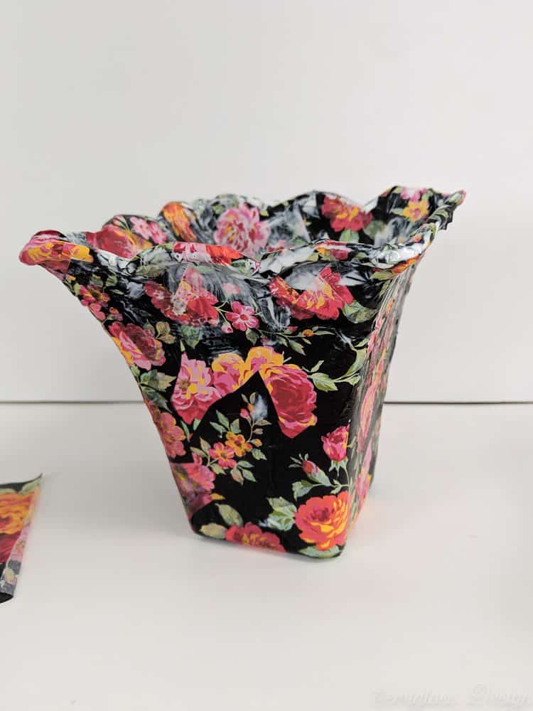 planter with decoupage tissue paper