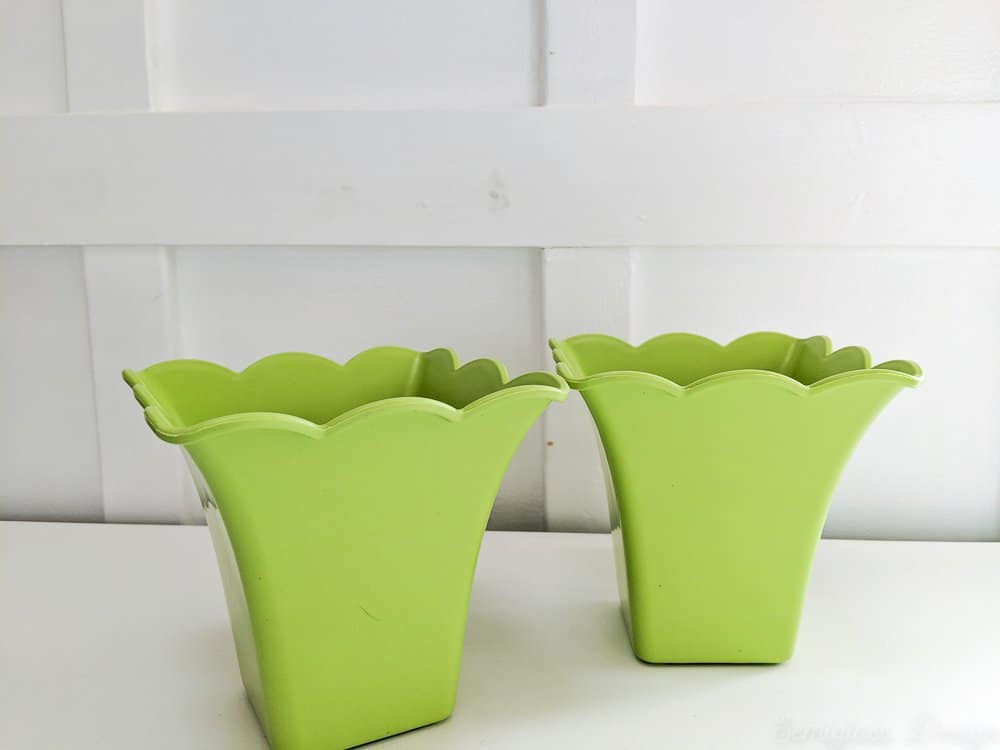 green scalloped planters