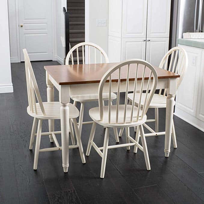 Christopher Knight Home Gates 5-Piece Spindle Wood Dining Set with Leaf Extension, Dark Oak, Antique White