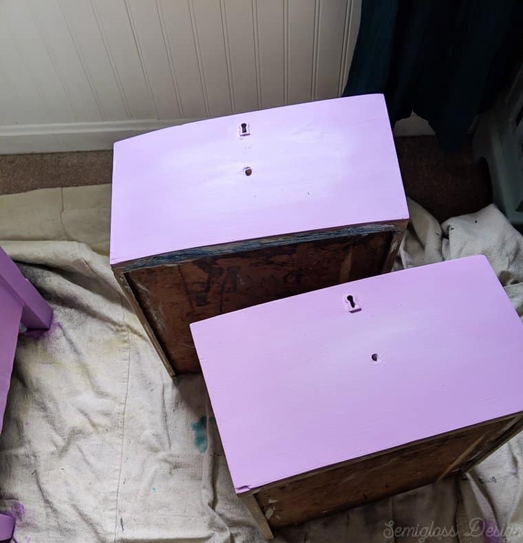 blended chalk paint on dresser drawers