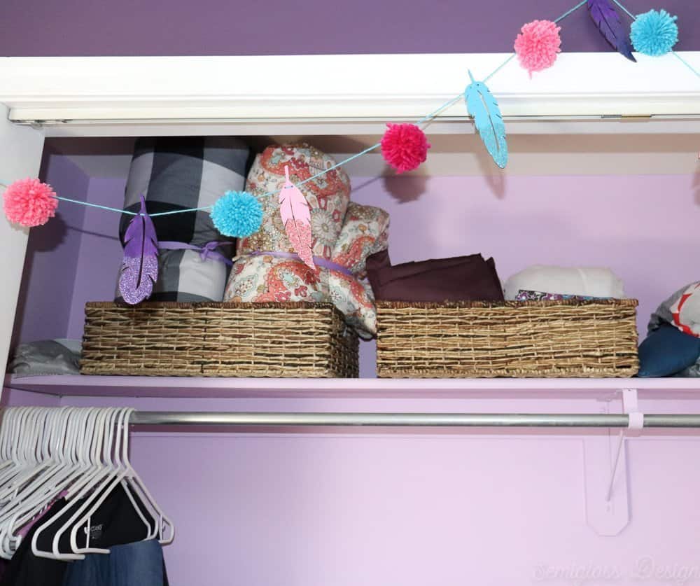 blanket storage in boho closet