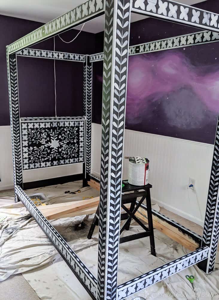 stenciled bone inlay canopy bed