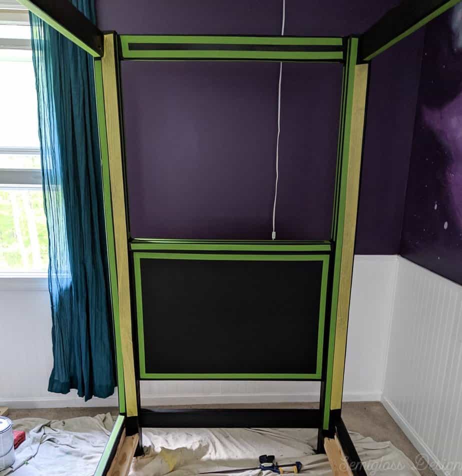 tape on canopy bed 