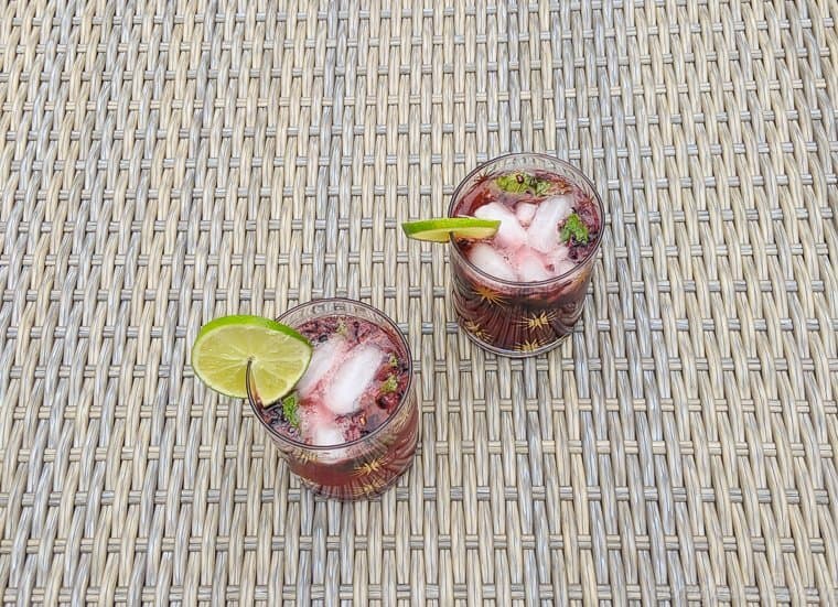 overhead shot of mojitos with blackberries