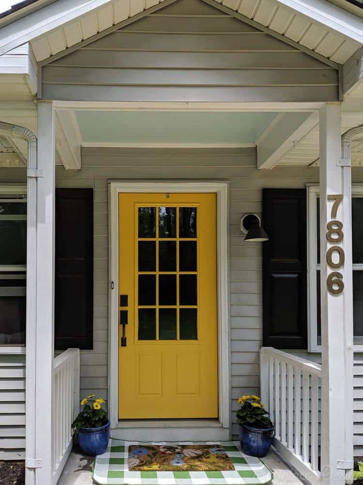 aqua ceiling on front porch makeover