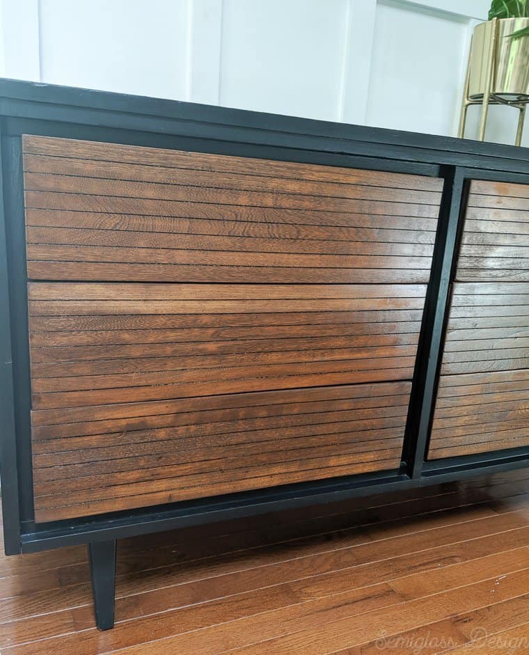 two tone midcentury dresser with wood drawers