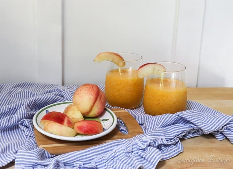 frozen peach bellini in glasses