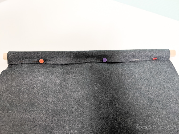 pin felt over to create pocket for dowel
