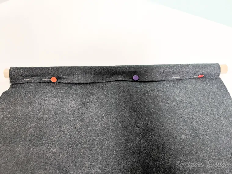 pin felt over to create pocket for dowel