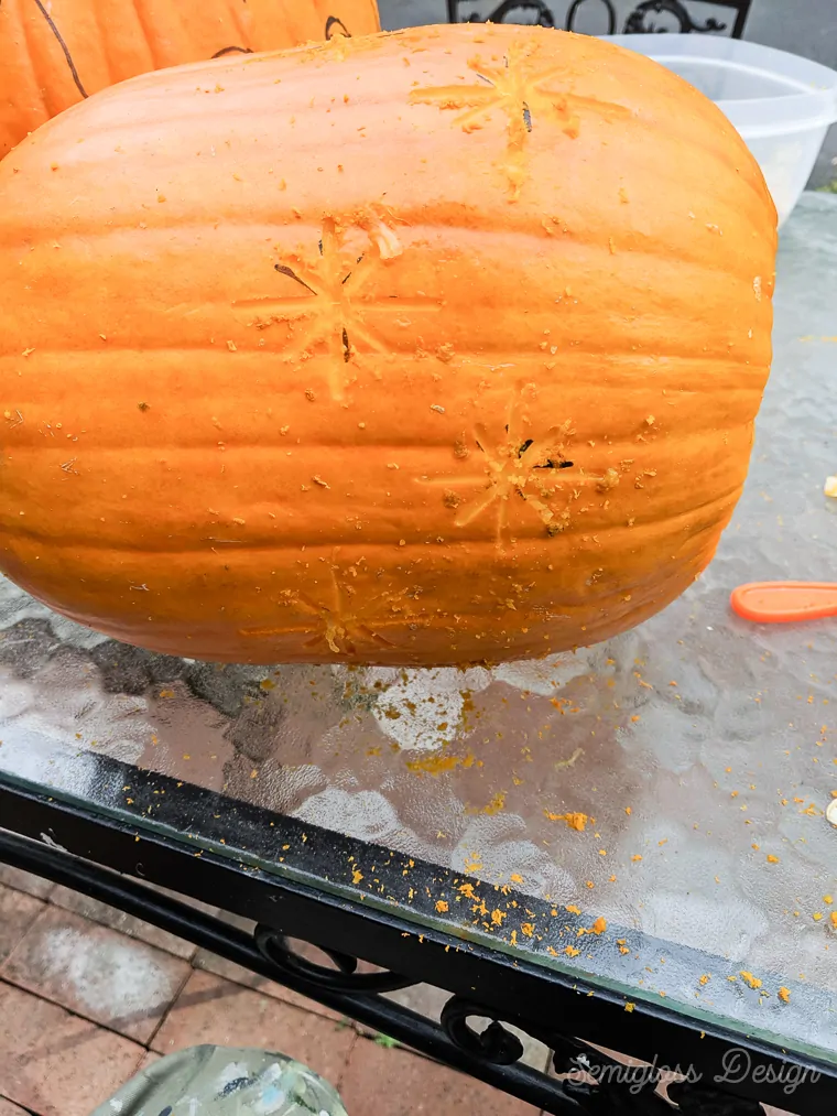 finished etched pumpkin before cleaning