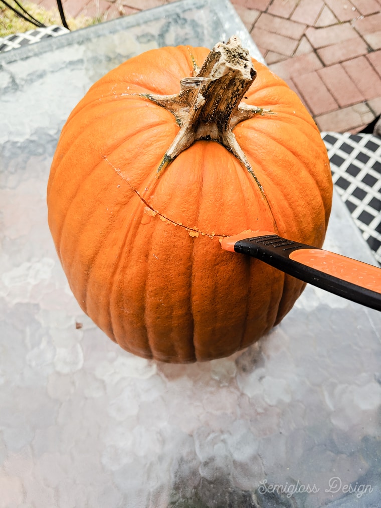 cut pumpkin lid out