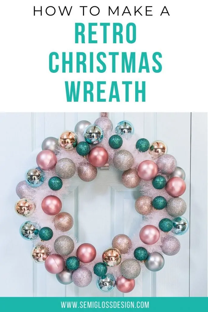 retro Christmas wreath with ornaments and tinsel