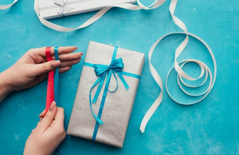 present on aqua background