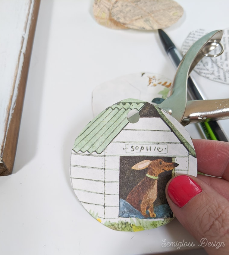 using a hole punch for decoupaged ornaments