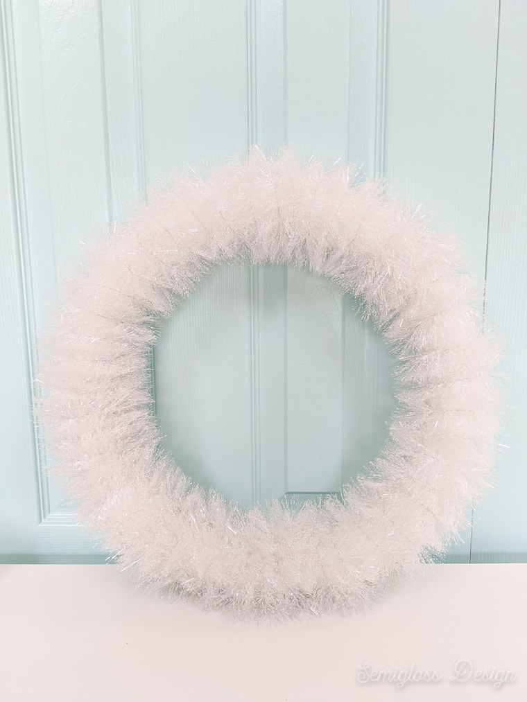 white tinsel wreath