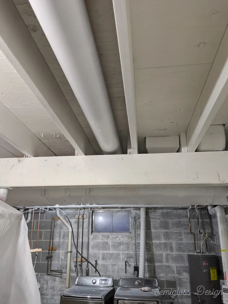 primed basement ceiling