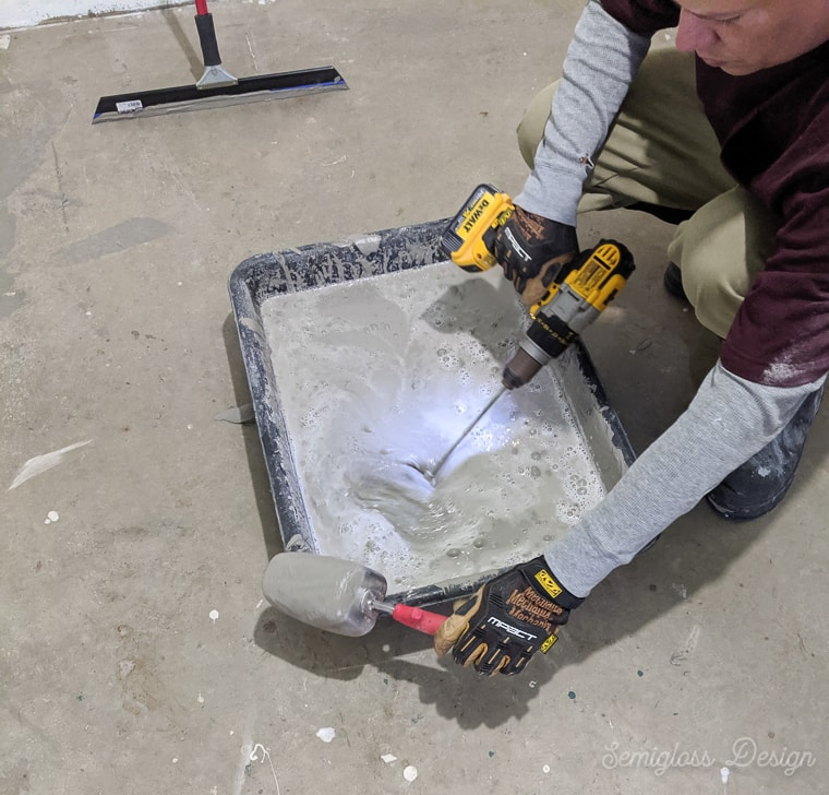 mixing concrete with a drill