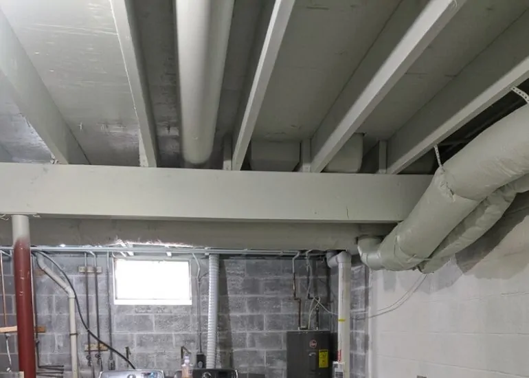 unfinished basement ceiling painted sherwin williams sea salt