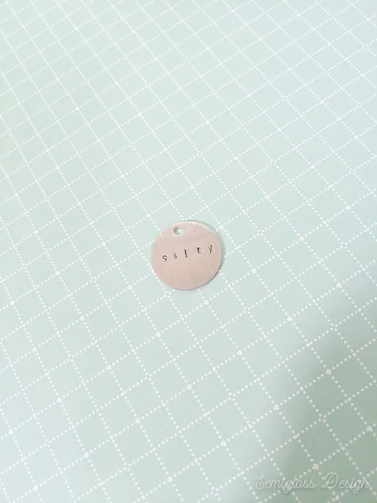 finished stamped jewelry blank: says "salty"